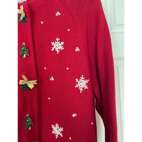 Tiara Petites Red Ugly Christmas Sweater Snowman Snowflake Applique Sequin Pearl - Picture 8 of 9